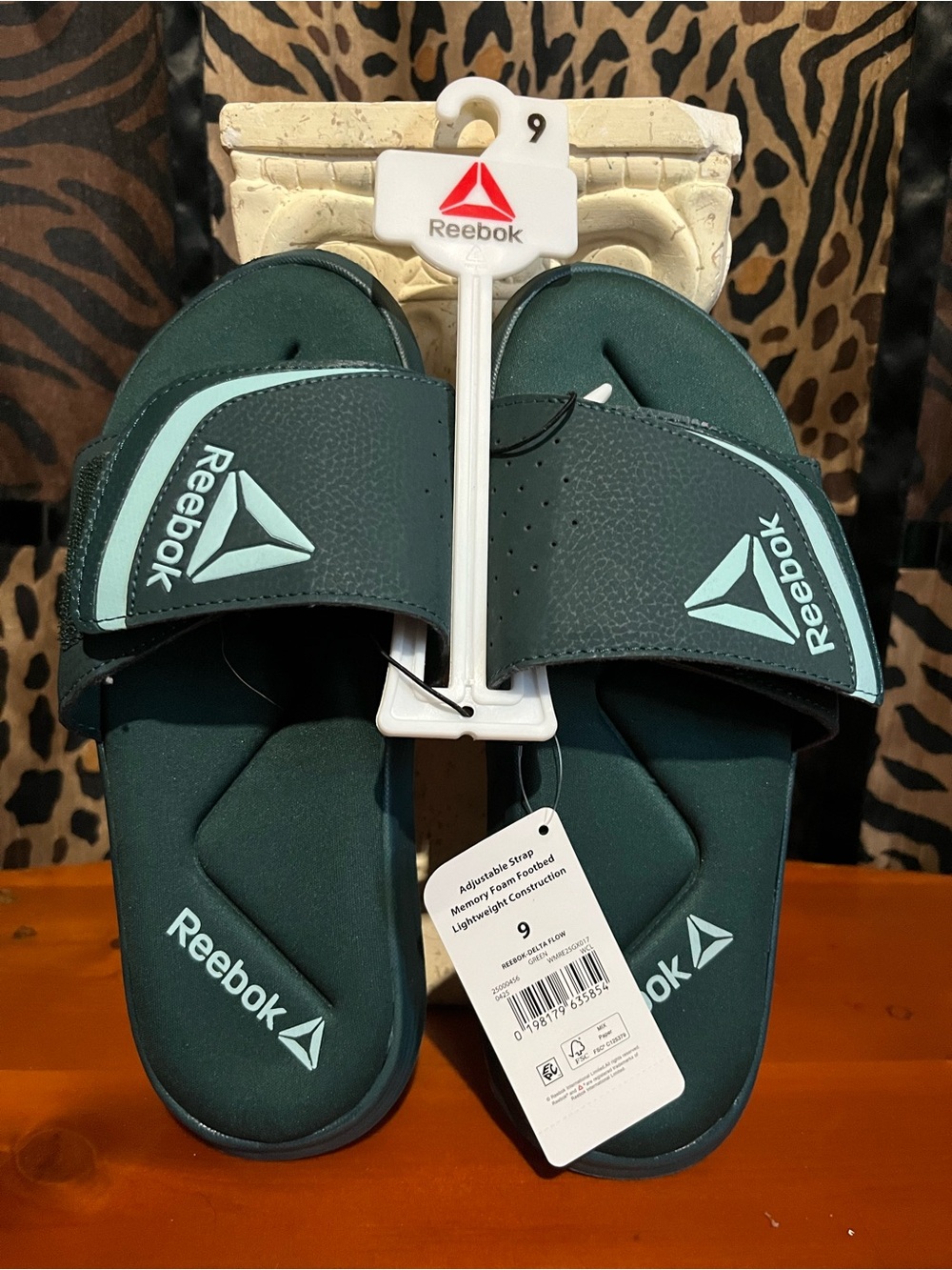 Reebok Women’s Dark Sage Slide Sandals with Mint Accents